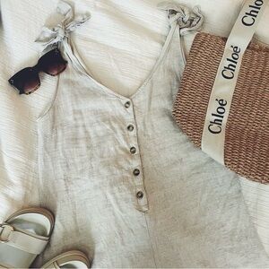 LUCA + GRAE Cute and Trendy Oatmeal Linen Textured Button Front Romper